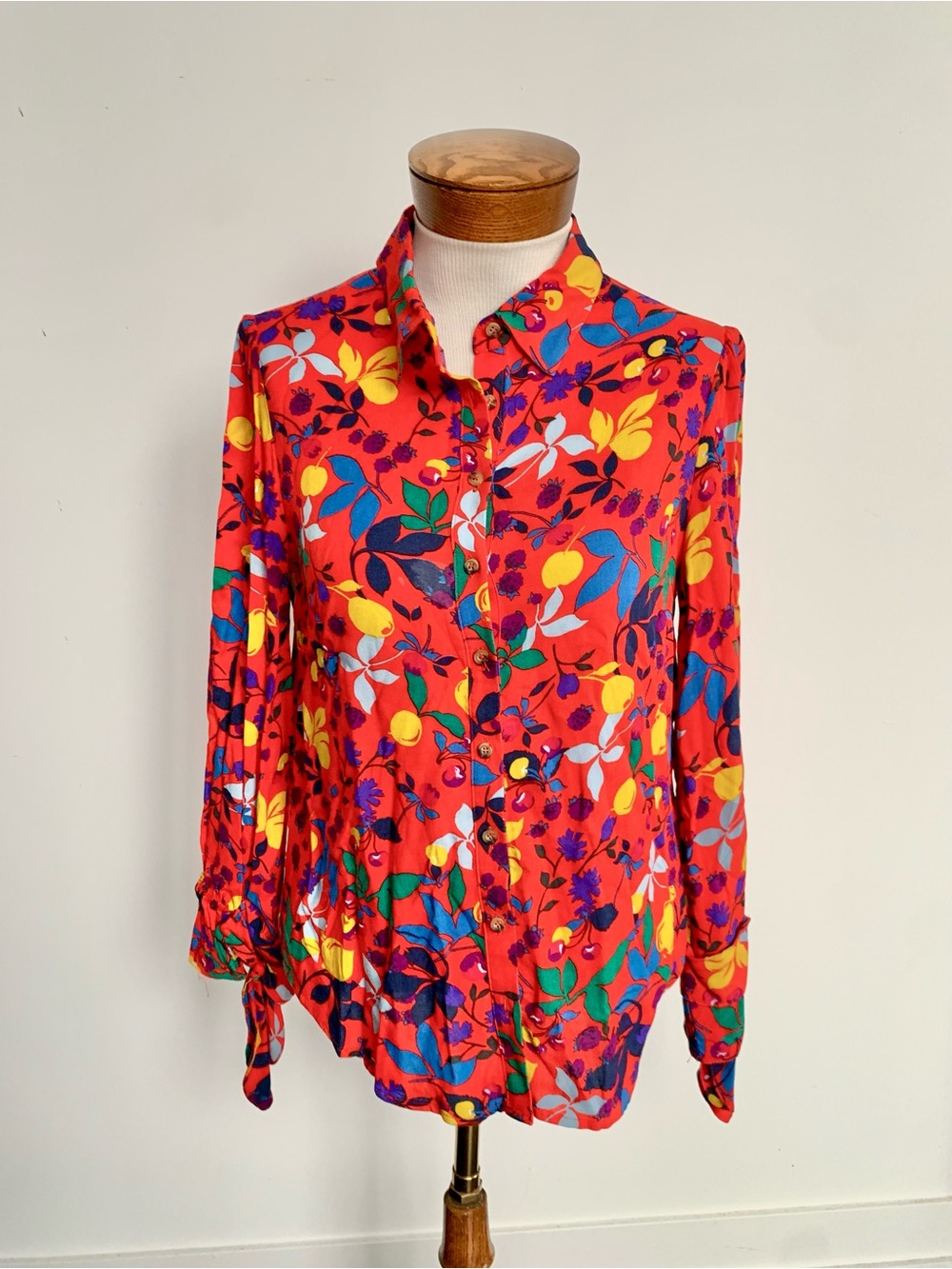 Maeve Red Floral-Print Button-Down Shirt